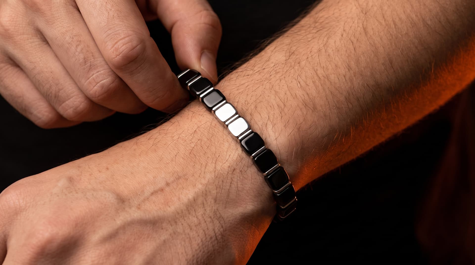 The Tourmaline Band worn on a man's wrist